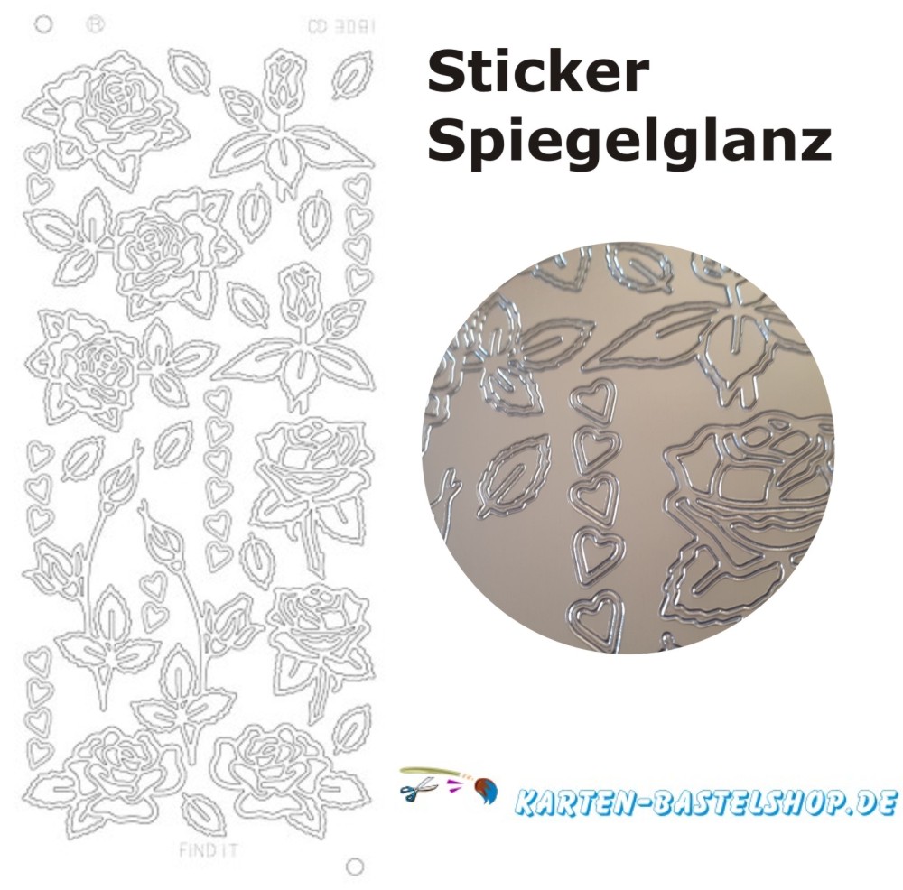 Platin-Sticker 3081 Rosen und Herzen