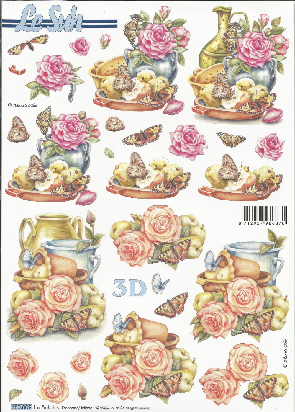 3D-Stanzbogen LeSuh Rosen und Schmetterlinge