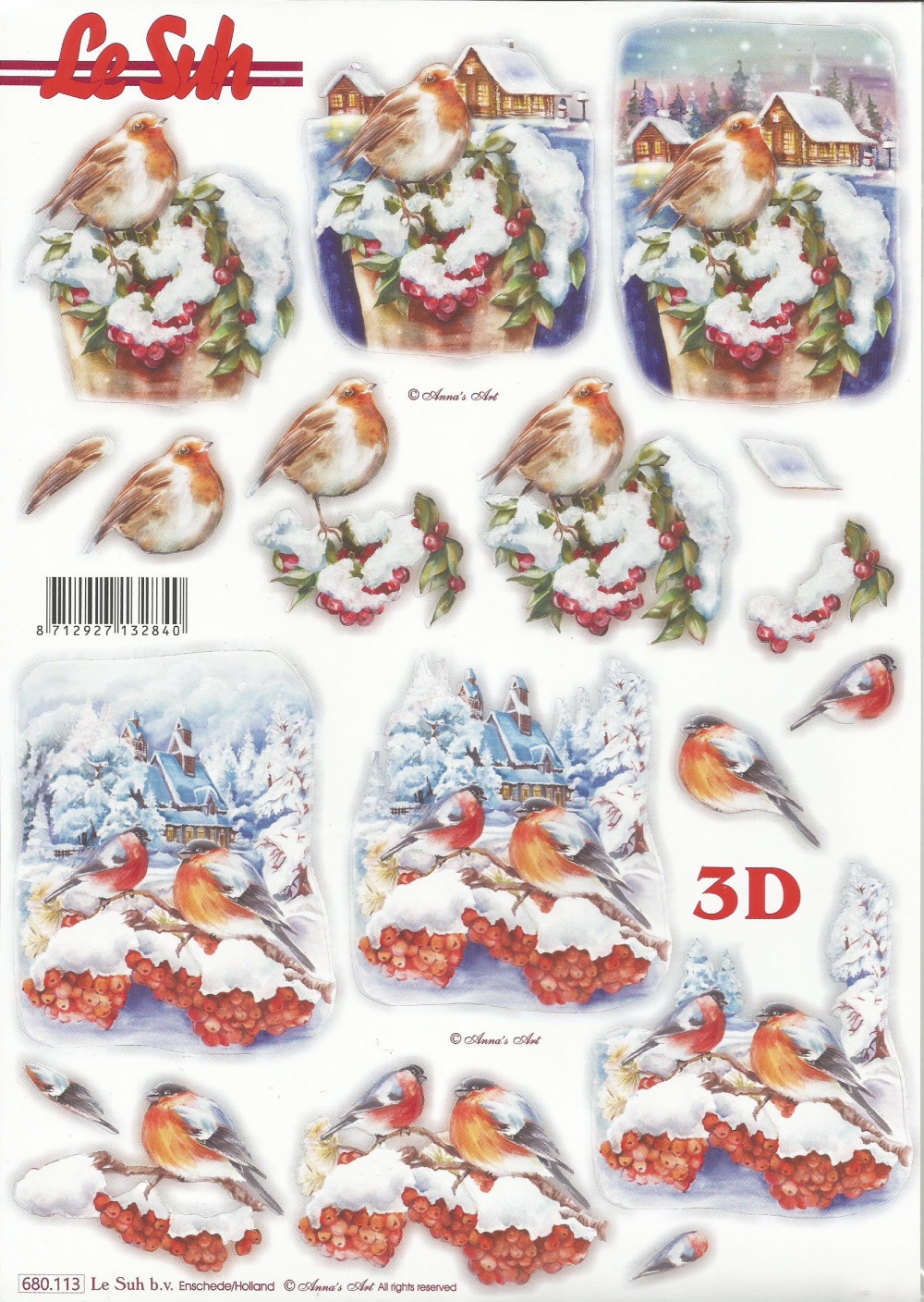 3D-Stanzbogen LeSuh Rotkehlchen im Winter